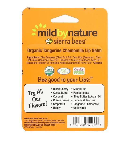 Органічні бальзами для губ Sierra Bees&trade; Mild By Nature, мандарин і ромашка, 4 шт. по 4,25 г  MBN-02563 фото