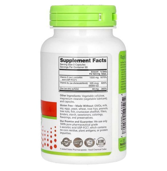 NutriBiotic, Immunity, вітаміни С + Д3 та цинк, 100 капсул NBC-00520 фото