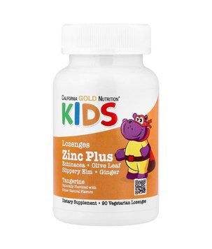 Дитячий цинк з ехінацеєю зі смаком мандарина California Gold Nutrition Zinc Plus, 90 льодяників CGN-02278 фото