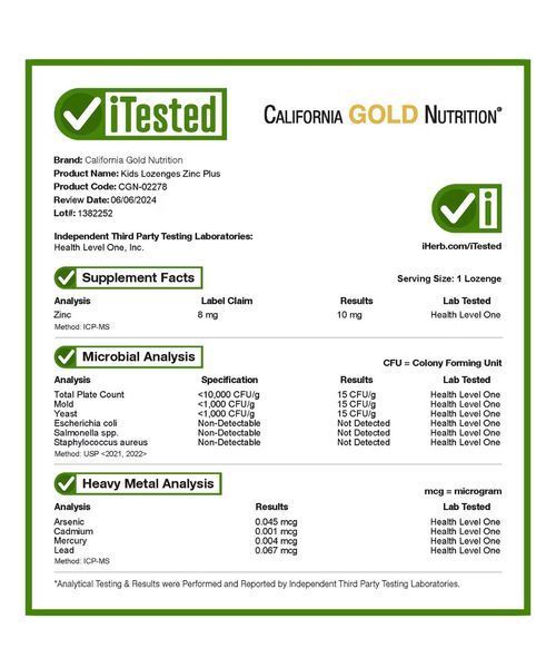 Детский цинк с эхинацеей со вкусом мандарина California Gold Nutrition Zinc Plus, 90 леденцов CGN-02278 фото