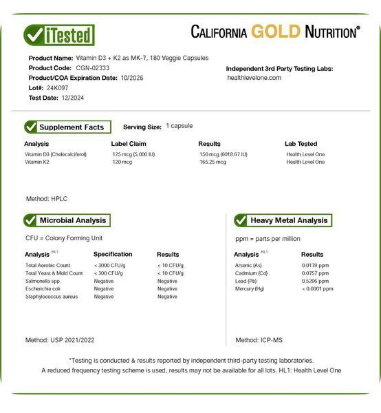 California Gold Nutrition, витамины Д3 и К2, 180 растительных капсул CGN-02333 фото