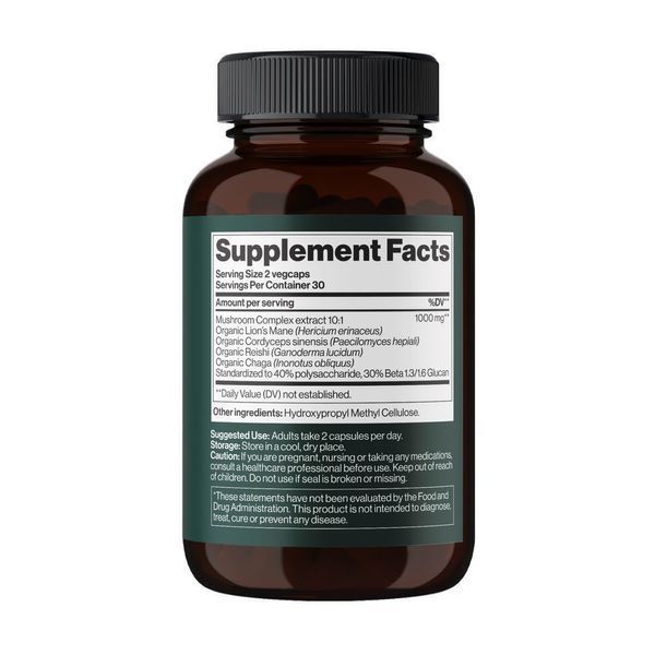 Mind Shi, 4Mushroom Complex (Їжовик гребінчастий, Кордицепс, Чагу та Рейші) 1000 mg, 60 капсул 2023-10-4390 фото