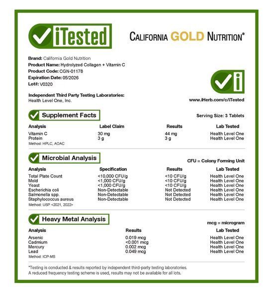 California Gold Nutrition, пептиды гидролизованного коллагена с витамином C, тип 1 и 3, 250 таблеток CGN-01178 фото