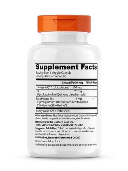 Doctor's Best, коензим Q10 з PQQ, з високим ступенем поглинання, 60 рослинних капсул DRB-00428 фото