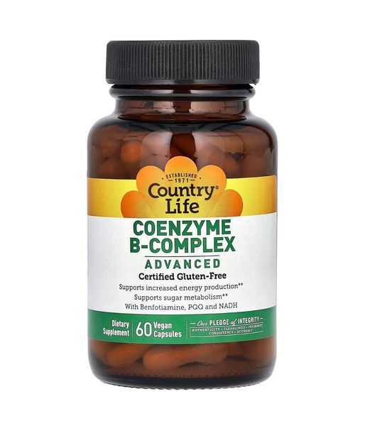 Активный B-комплекс для энергии и нервной системы, Coenzyme B-Complex Advanced Country Life, 60 капсул CLF-06402 фото
