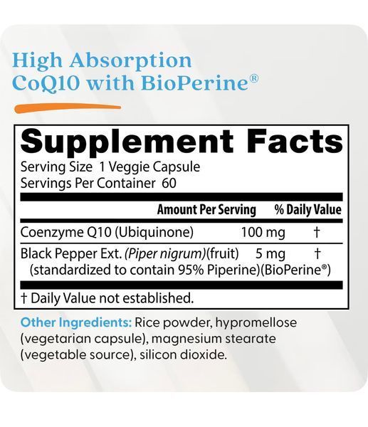 Doctor's Best, коензим Q10 з високим ступенем всмоктування з BioPerine, 100 мг, 60 веганських капсул DRB-00069 фото