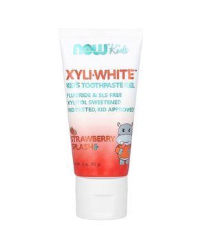 Детская гель-паста без фтора XyliWhite, NOW Foods, клубника 85 г  NOW-08097 фото