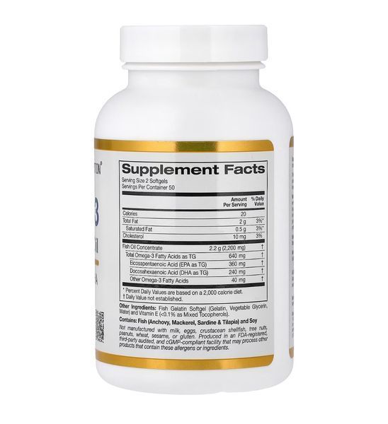 California Gold Nutrition, омега-3, риб&rsquo;ячий жир преміальної якості, 100 капсул із риб&rsquo;ячого желатину MLI-00952 фото