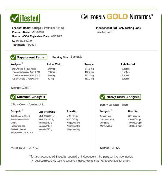 California Gold Nutrition, омега-3, риб&rsquo;ячий жир преміальної якості, 100 капсул із риб&rsquo;ячого желатину MLI-00952 фото