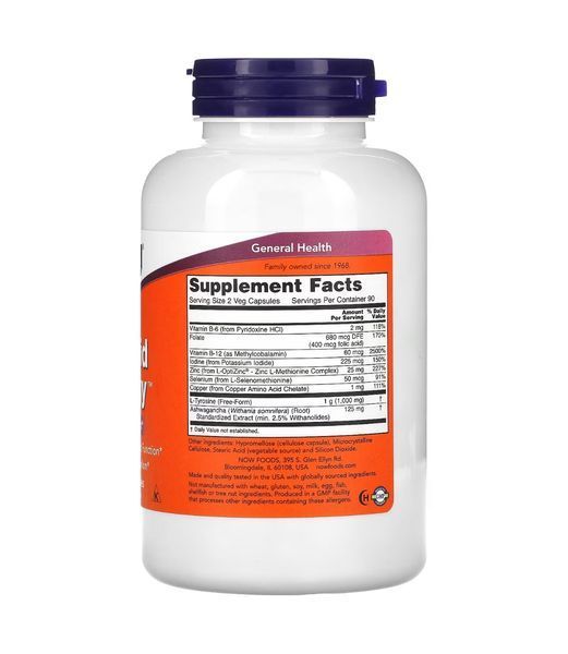 Комплекс для підтримки щитоподібної залози Thyroid Energy NOW Foods, 180 рослинних капсул NOW-03369 фото