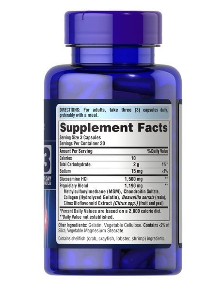 Puritan's Pride, Double Strength Glucosamine, Chondroitin & MSM - Глюкозамин хондроитин и МСМ двойная сила, 60 капсул PTP-27810 фото
