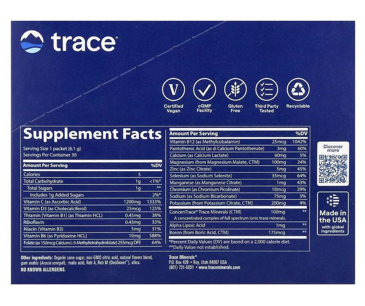 Trace, Power Pak, электоролиты лимон и лайм, 30 стик-пакетов по 6,1 г (0,22 унции) каждый TMR-00052 фото