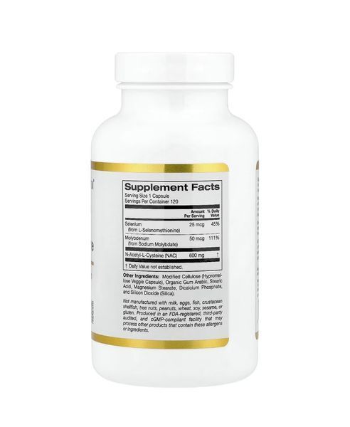 N-ацетил-L-цистеин (NAC) с молибденом и селеном California Gold Nutrition, 120 растительных капсул LKN-01639 фото