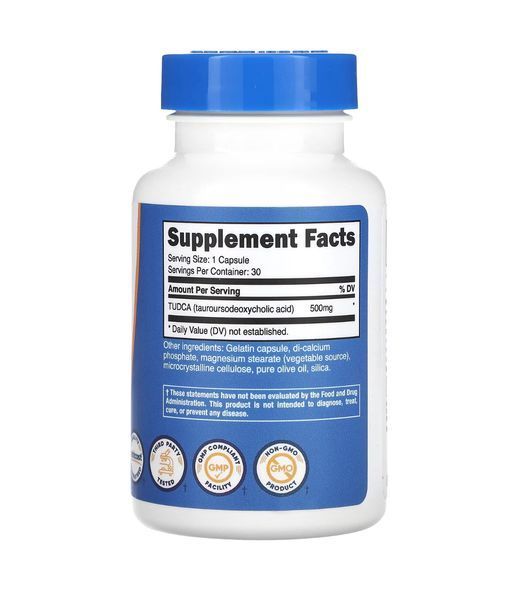 Nutricost, TUDCA, Тауроурсодезоксихолевая кислота, 500 мг, 30 капсул NCS-67069 фото