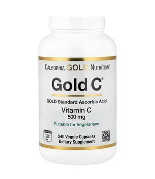 Витамин C Gold C&reg; класса USP 500 мг California Gold Nutrition, 240 растительных капсул CGN-00934 фото