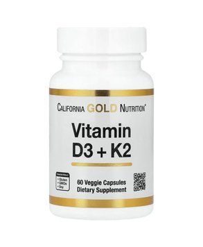 Вітамін D3 + K2 1000 МО / 40 мкг California Gold Nutrition, 60 рослинних капсул LKN-02512 фото
