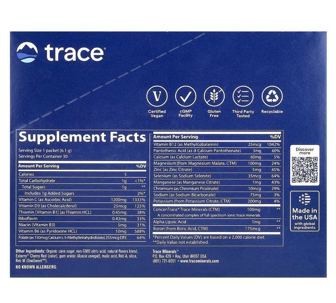 Trace, Power Pak, электоролиты со вкусом вишневый лайм, 30 стик-пакетов по 6,1 г (0,22 унции) каждый TMR-00181 фото
