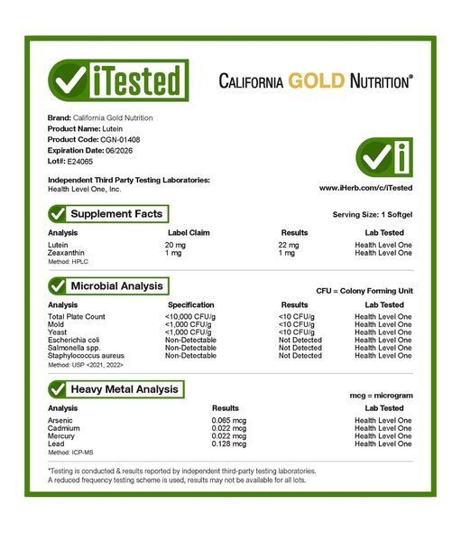 Лютеин с зеаксантином из экстракта бархатцев, California Gold Nutrition, 60 растительных капсул CGN-01408 фото