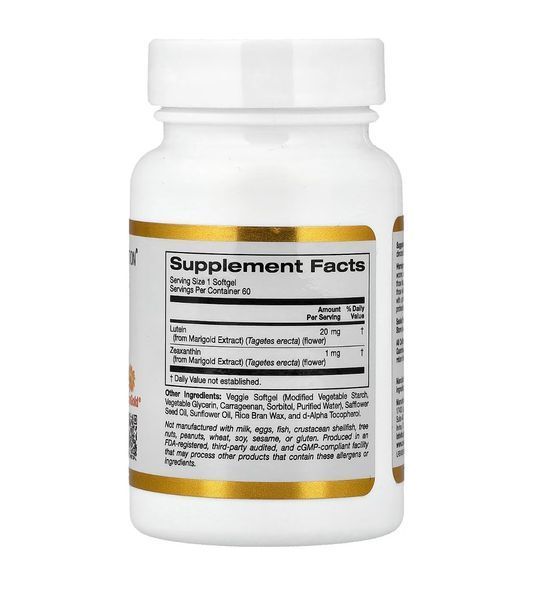 Лютеин с зеаксантином из экстракта бархатцев, California Gold Nutrition, 60 растительных капсул CGN-01408 фото