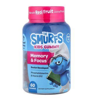 The Smurfs, дитячі жувальні таблетки для пам&rsquo;яті та концентрації, для дітей від 4 років, зі смаком ягід, 60 жувальних таблеток SMF-64112 фото